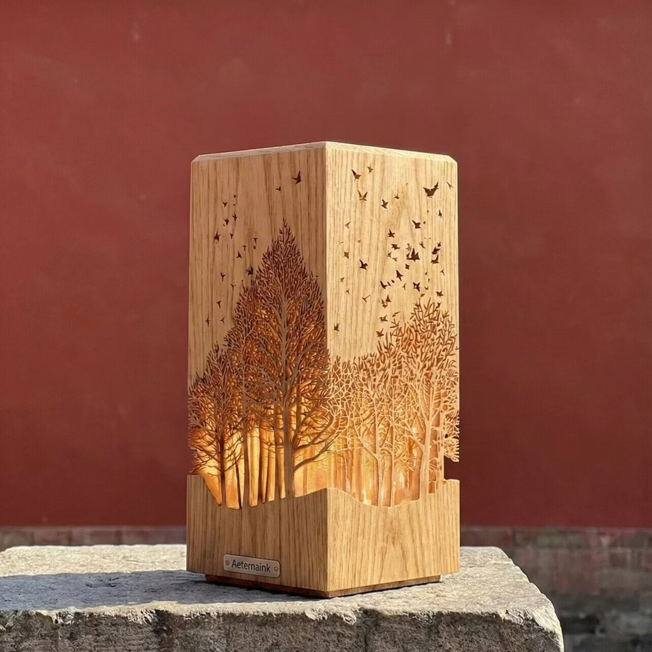 金丝楠木纯手工鸿雁森林风格氛围装饰台灯 插座款 32*16cm