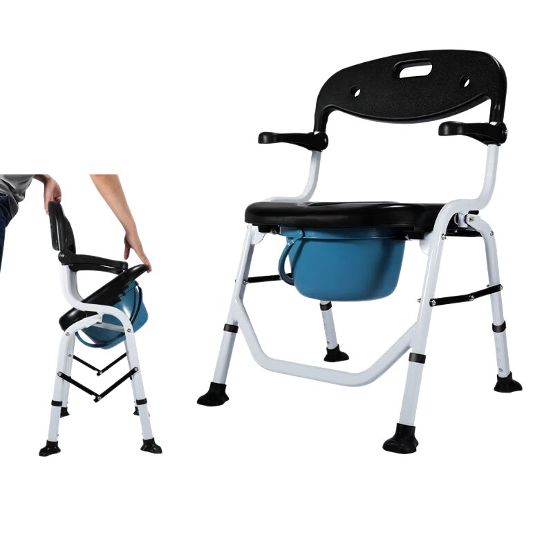 雅德折疊坐便椅老人家用孕婦蹲便器廁所凳子便攜式移動(dòng)馬桶坐便器便盆 01【折疊免安裝】便桶前抽+上翻式扶手