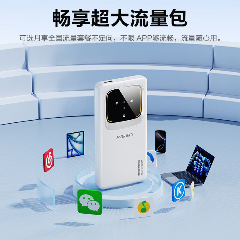 品胜（PISEN）随身wifi 三网充电宝2025款移动无线wifi6车载4G5G路由器流量上网卡全国通用无限超大流量YM25 升级版【wifi6+充电宝】一万毫安大电池 1500G
