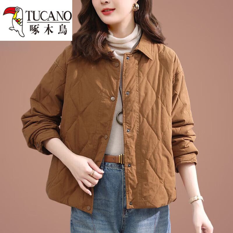 啄木鸟（TUCANO）纯色短款棉衣女2025秋冬新款气质文艺轻薄款棉袄休闲棉服夹棉外套 黄色 【616款面料】 2XL 【建议105-120斤】