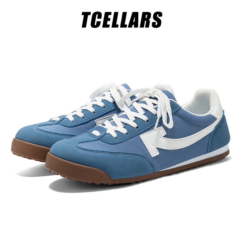 Tcellars德训鞋男鞋春季2026新款潮流百搭平底板鞋低帮舒适运动休闲鞋子 雾蓝色 39