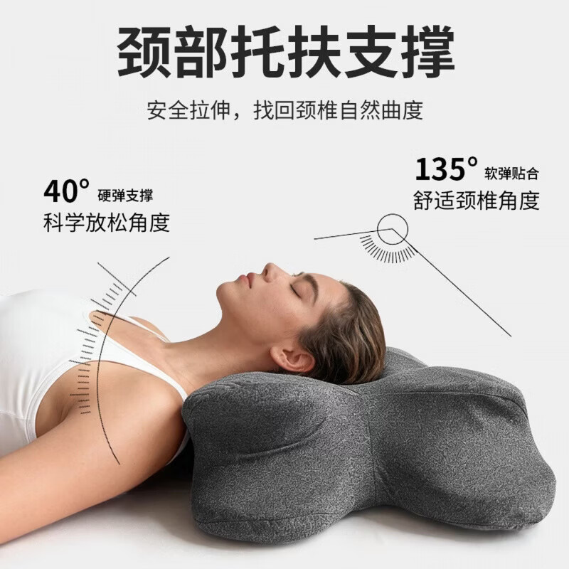 MGXEK【德国】记忆枕颈椎枕护颈枕成人睡觉专用颈椎病深度睡眠热敷高枕 升级款.震动按摩+恒温热敷+升降气囊-经典灰 A类 单只 【全网热销100W+】人体工学颈椎枕