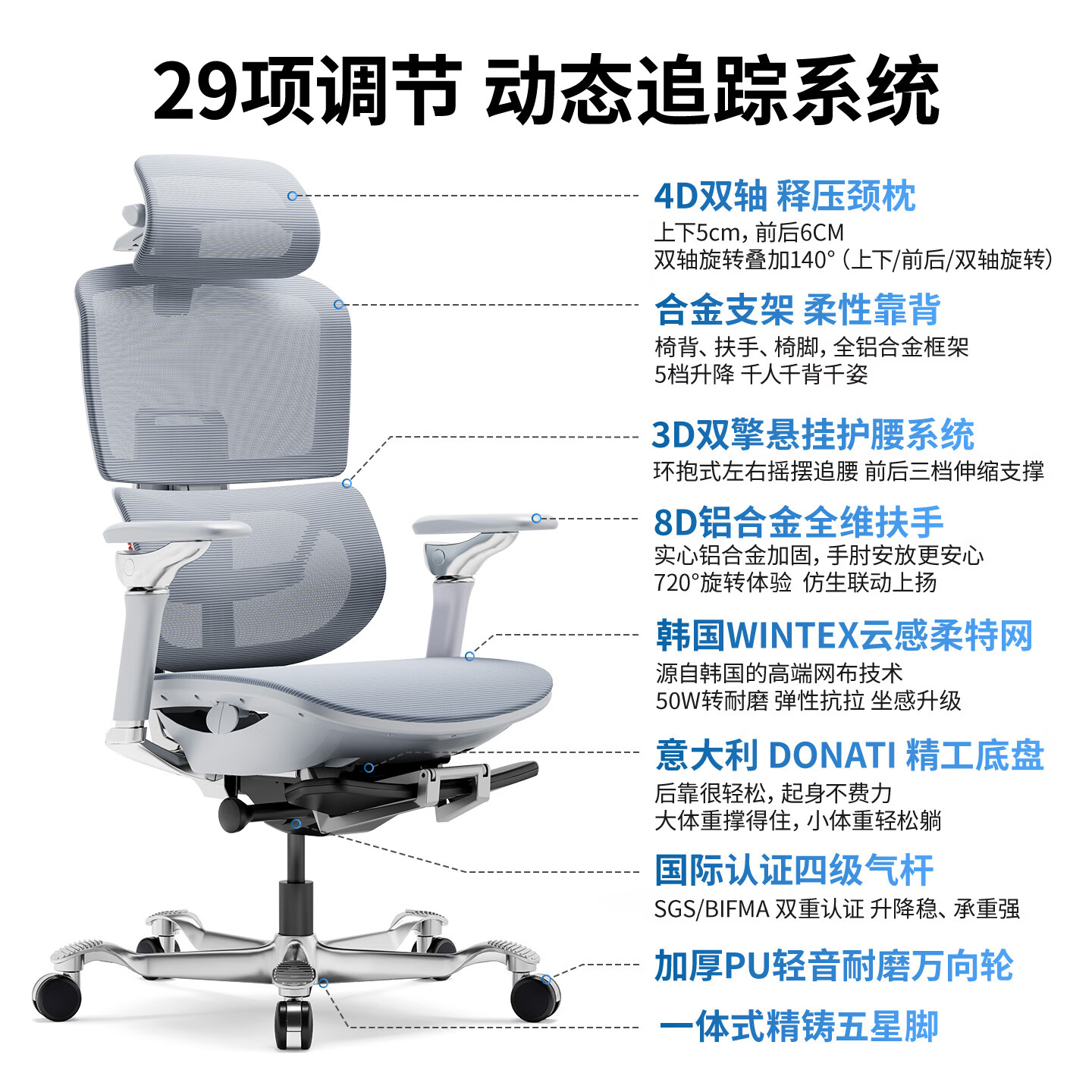沃时天策Ultra/Max人体工学椅子透气舒适办公座椅久坐护腰书房电脑椅 AIR2.0灰+脚踏+8D扶手+定型棉坐垫+双擎腰靠+铝合金背