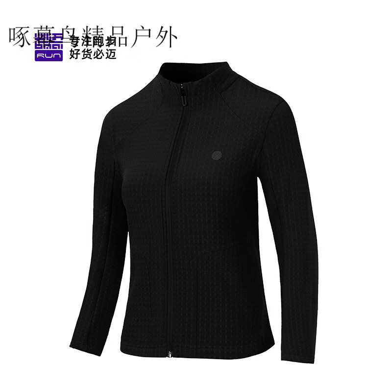 必迈（bmai）男士徒步网格拉绒夹克女士运动夹克防风透气立领户外保暖外套 暗夜黑【女】 S