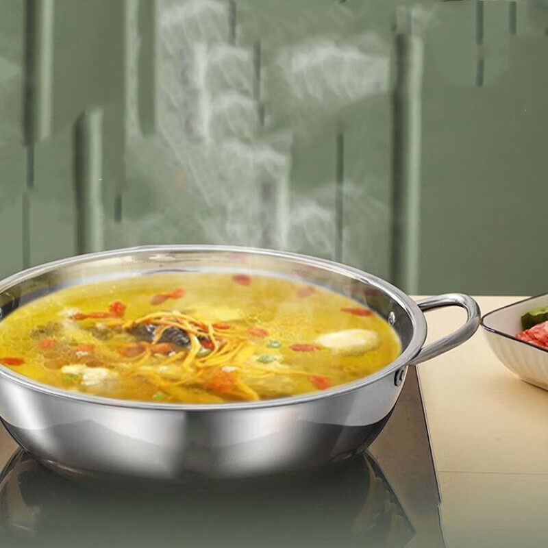 EWIWE不锈钢涮锅火锅家用双耳带盖简单汤锅大容量鸳鸯电磁炉煤气炉 鸳鸯锅/大容量/全不锈钢材质 28cm