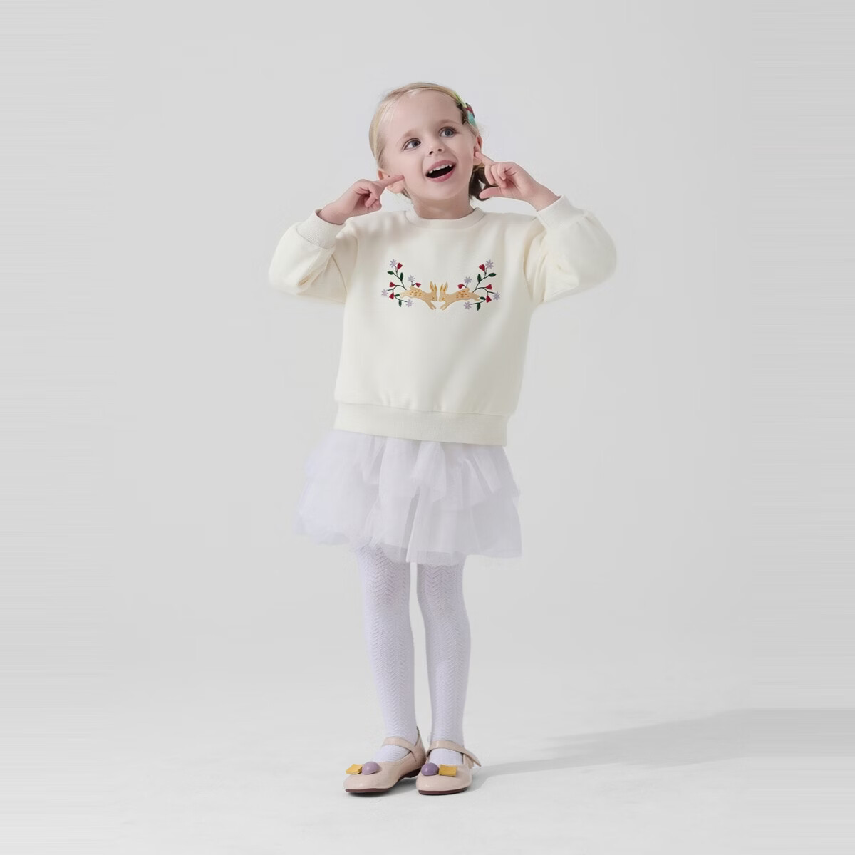 丽婴房【圈圈棉】26春新款女童小兔刺绣宽松套头卫衣落肩长袖上衣 米白 90 cm