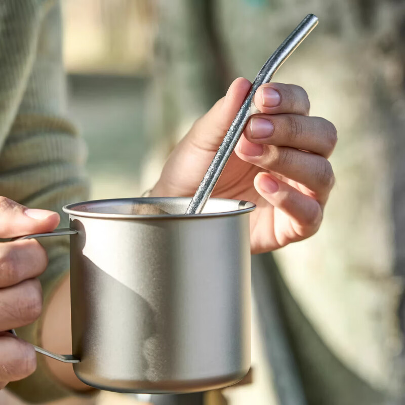 纯钛吸管勺子水杯奶茶搅拌过滤一体两用环保金属钛合金非一次性 纯钛【吸管勺】1支 送刷袋