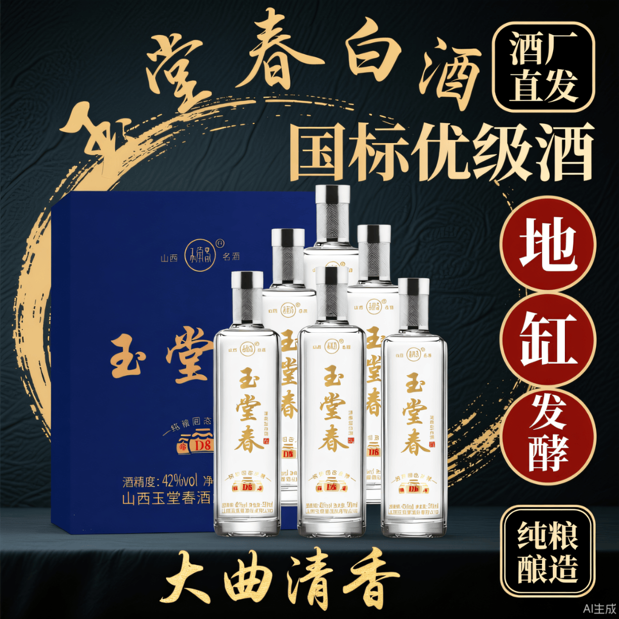 玉堂春山西洪洞玉堂春d8绵柔清香型纯粮食高粱白酒500ml*6瓶整箱产地