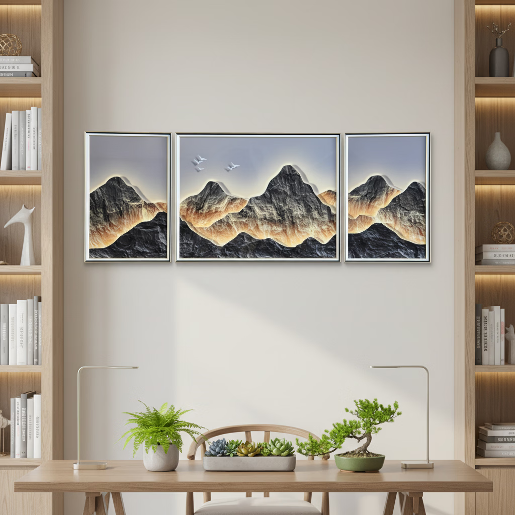 挂画|背靠金山装饰画 挂画客厅办公室三联 沙发背景墙画 孔雀玫瑰三联 45cm*65cm*2+85cm*65cm 黑色钢琴烤漆金边拉丝边框