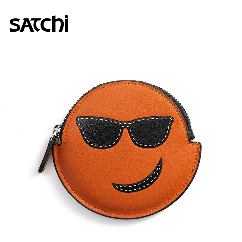 satchi/沙驰钥匙包 真皮卡通钱包表情包系列轻便emoji笑脸零钱包拉链