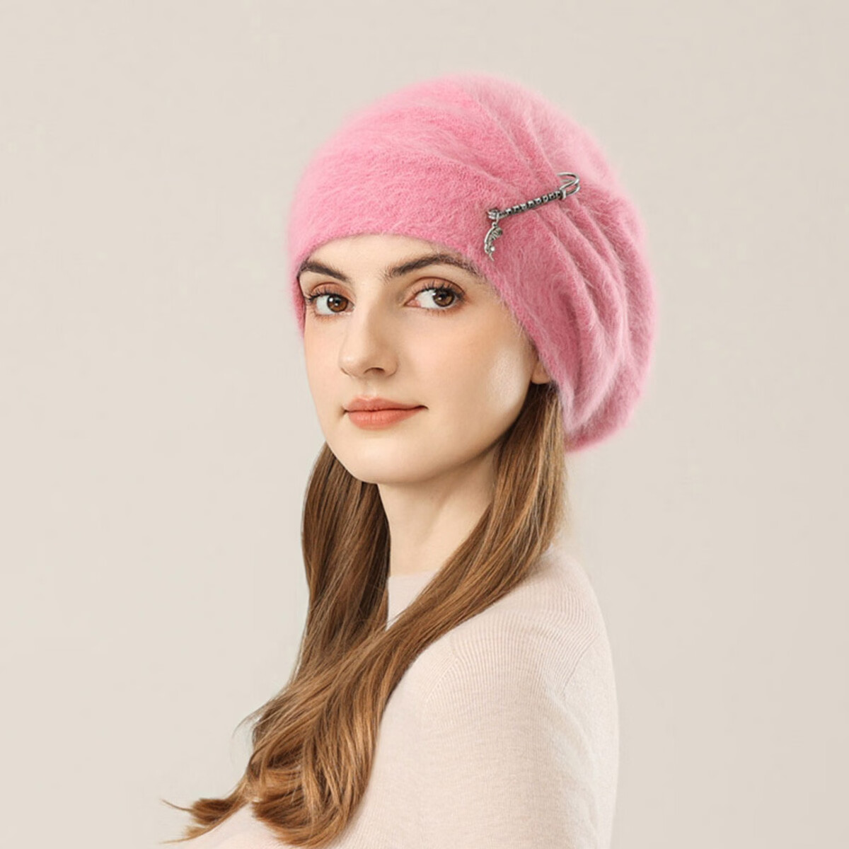 S·LABELLE【法国品牌】拉贝儿秋冬轻奢女士气质优雅针织帽送礼生日礼袋 桃粉 56-58cm