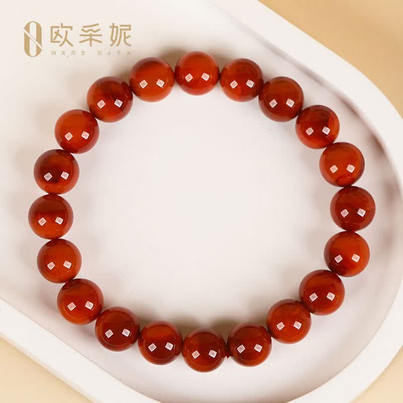 欧采妮(OUCERNY)南红手串奢藏级天然凉山妖花牛血红满色满肉火焰纹玛瑙大圆珠手链 天然南红 10M+