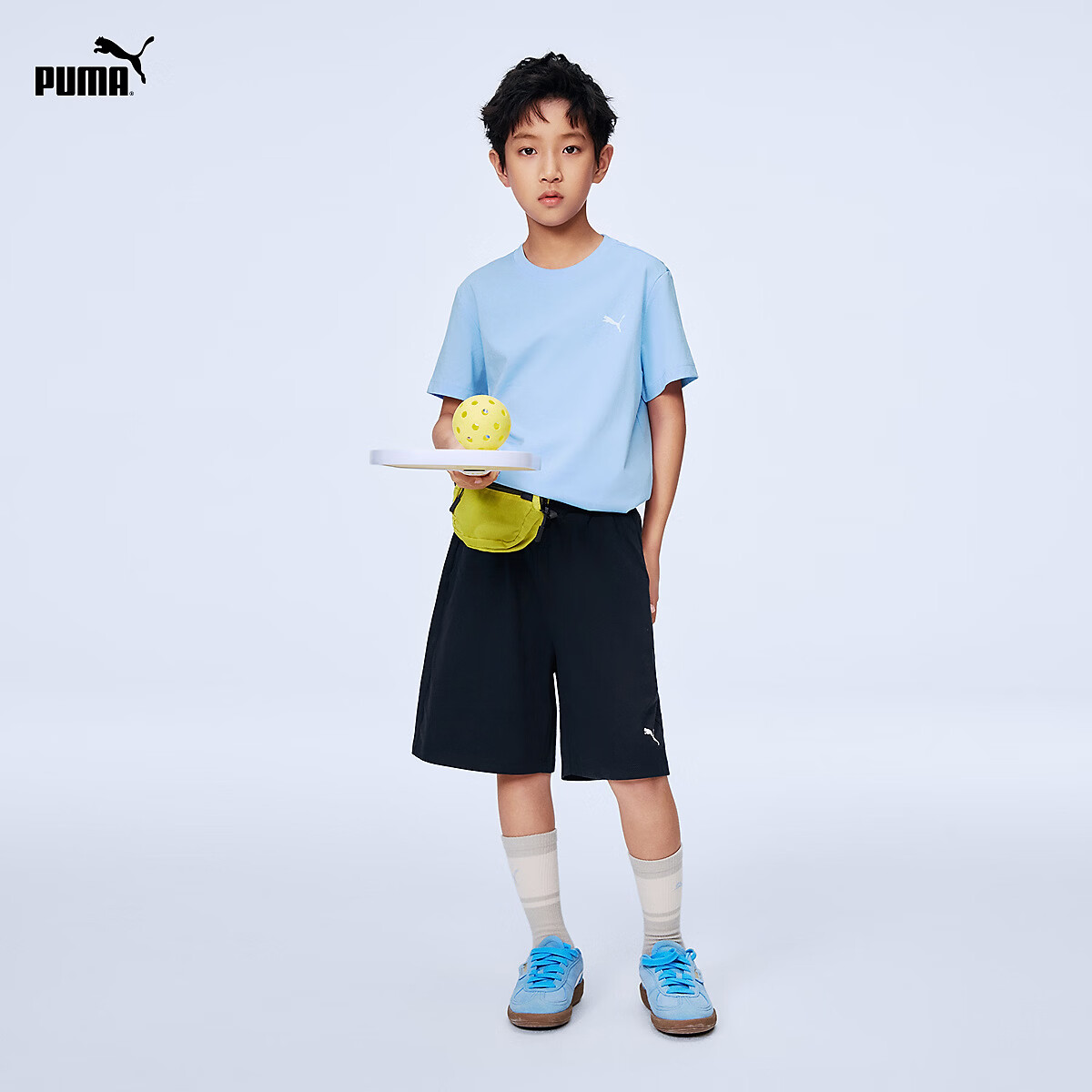 彪马(PUMA)彪马童装2026春季新款儿童短袖套装简约时尚休闲 粉蓝80001 110