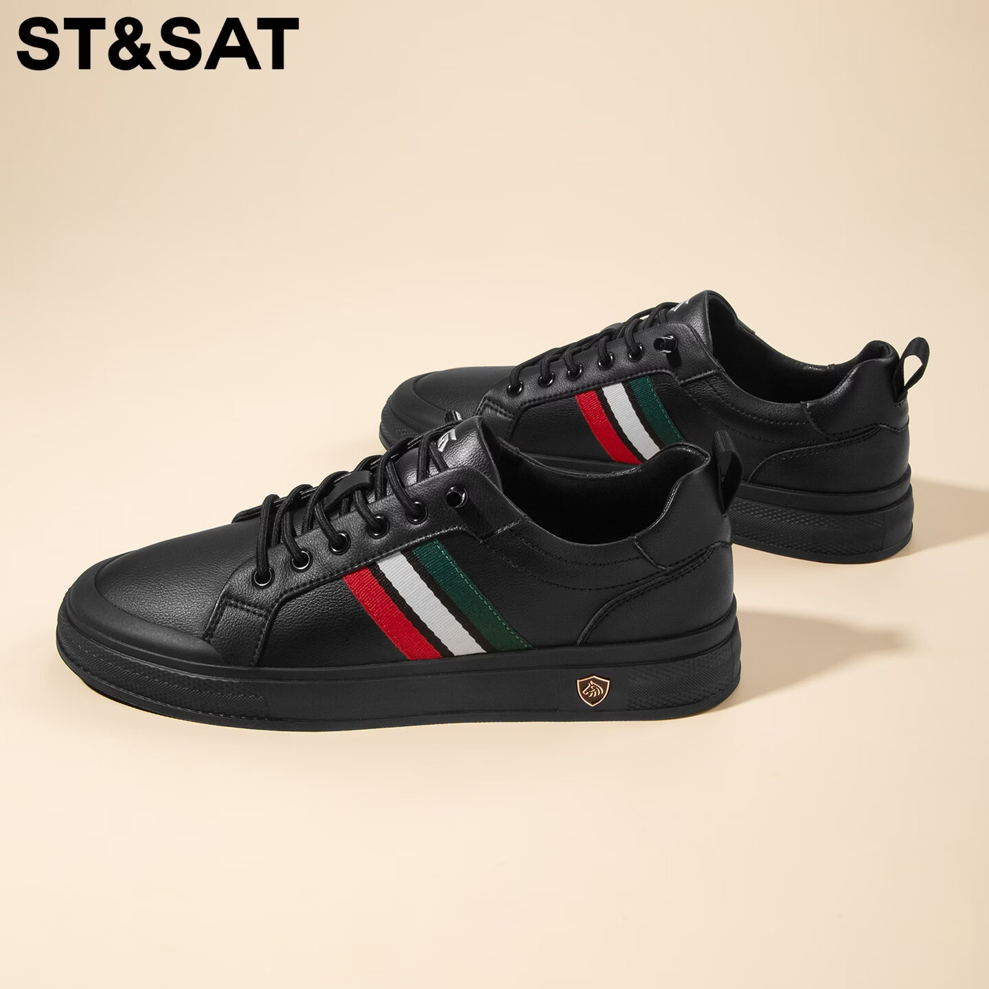 星期六（St&Sat）男鞋春季百搭时尚小白鞋男运动舒适马年鞋防护复古通勤休闲板鞋男 黑色 41 (255mm) 标准运动鞋尺码