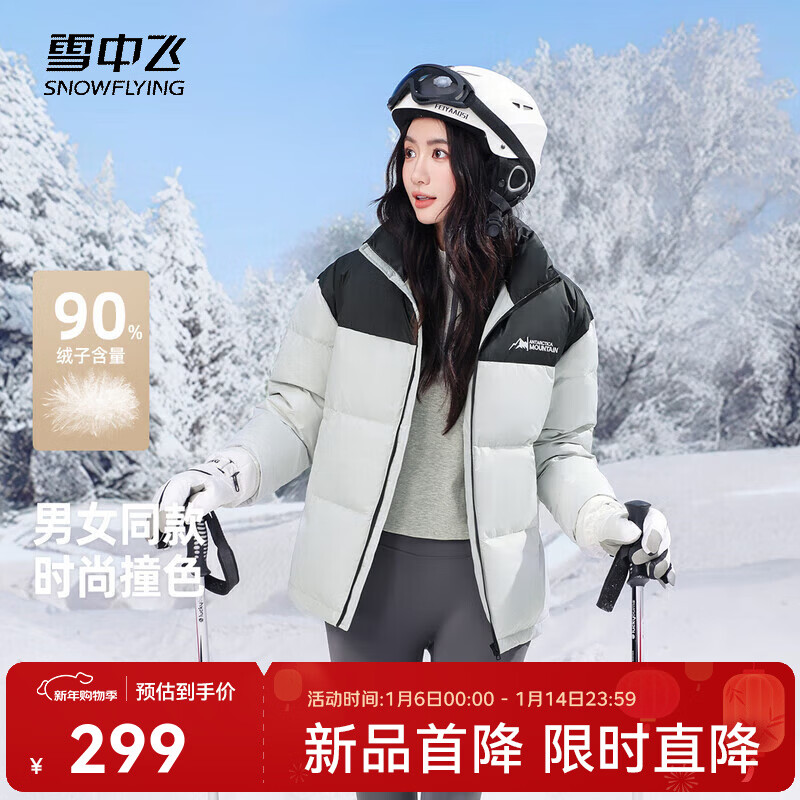 雪中飞新款百搭时尚休闲斜插式口袋男女同款短款立领羽绒服 浅灰 XL 180/96A