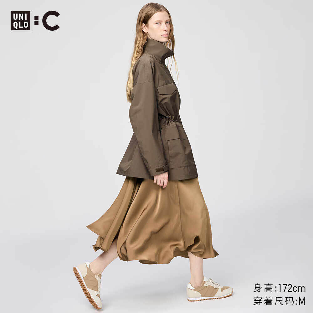 优衣库合作款/女装缎纹长裙/半身裙裙子483045 32 深米色 M