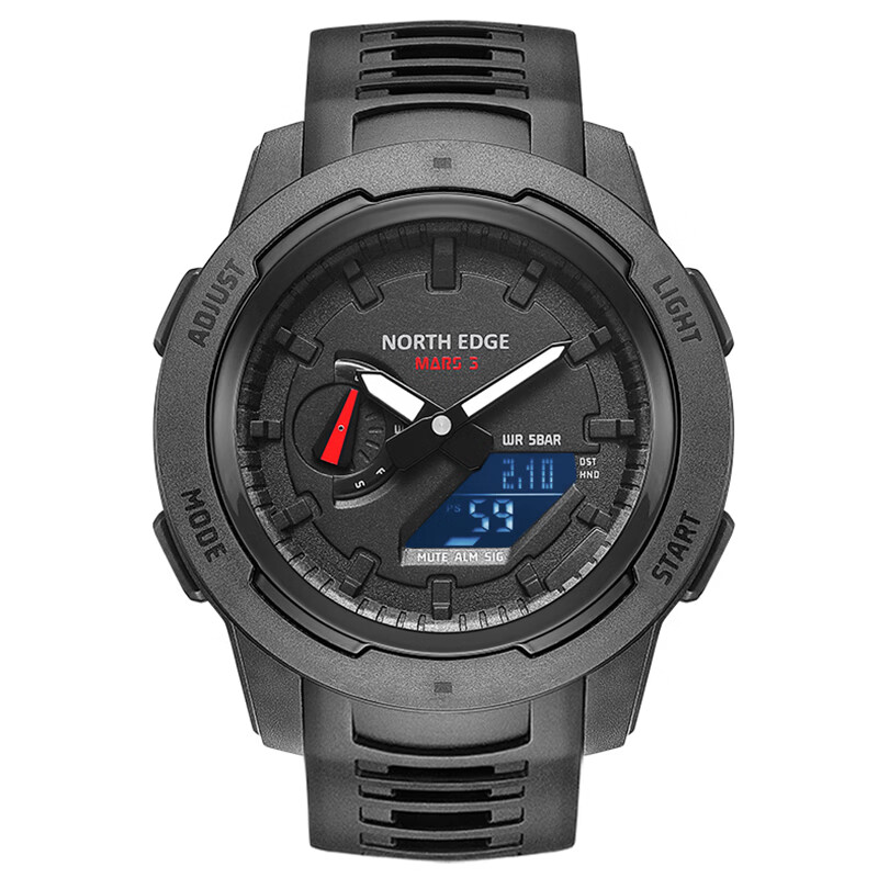 NORTH EDGE碳纤维运动电子手表男士秒表倒计时闹钟整点报时50米防水学生腕表 MARS3【碳纤维复合材质外壳】
