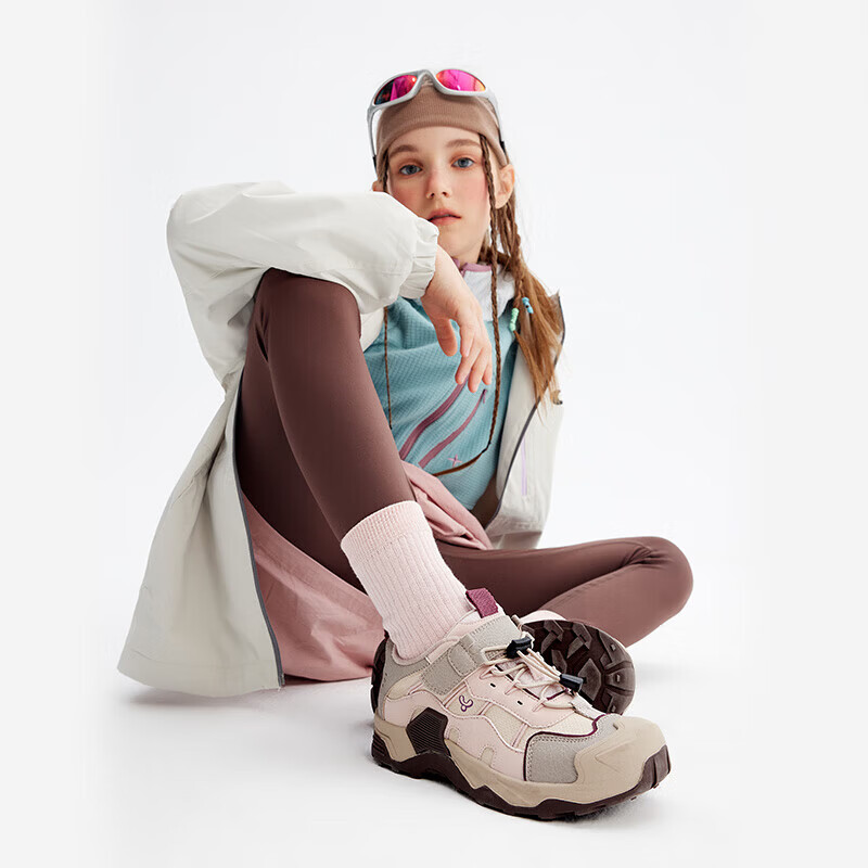 英氏(YEEHOO)秋冬季儿童加绒保暖户外鞋中大童校园时尚多彩百搭软底休闲棉鞋子 粉/棕色 31