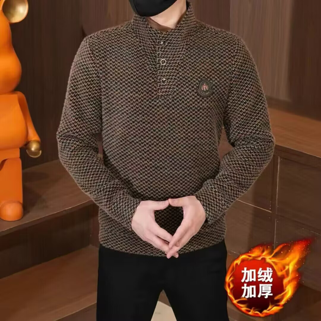 冬季新款高端潮流帅气立领卫衣长袖加绒加厚卫衣LXL 咖色加绒 2XL (140-160斤)