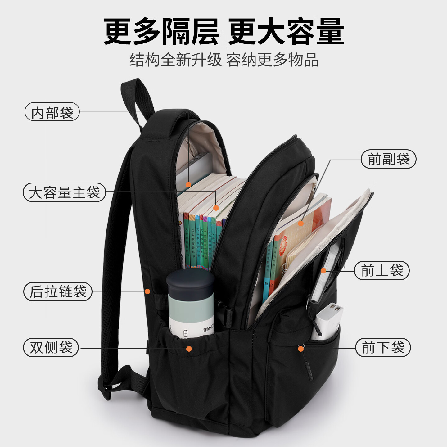 回力双肩包男士2026新款百搭大容量大学生背包女生简约初中生高中书包 黑色【带棋盘熊挂件】