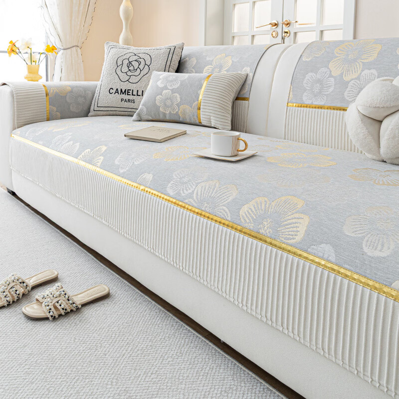 正圣沙发垫子高档沙发巾轻奢2025年流行四季通用防滑沙发专用垫 花漾-灰色 70cm*70cm