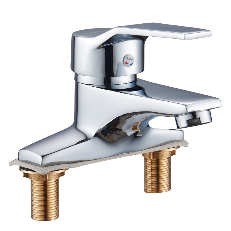 全新铜双孔面盆水龙头冷热龙头两孔三孔洗脸盆水龙头冷热二联混水阀卫生间台盆浴室柜冷热混合阀开关 黄铜雅思二联SX-711