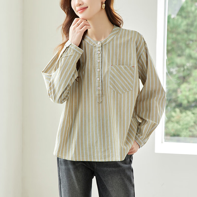 LOOK LOOK韩系慵懒风条纹套头衬衫女 宽松显瘦百搭长袖太绝了 5XL 3XL