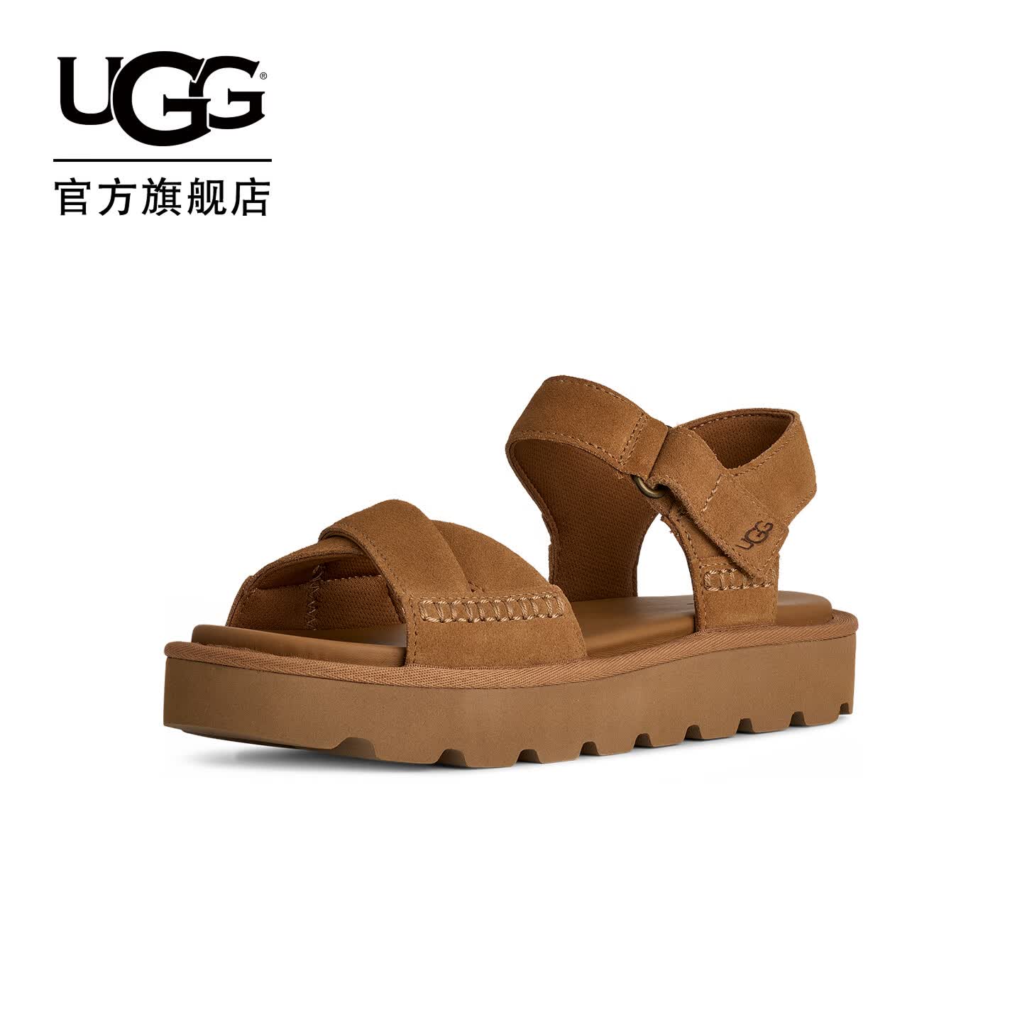 UGG夏季新款女士时尚舒适纯色厚底露趾魔术贴搭扣休闲凉鞋1178875 CHE | 栗色 37 脚背高、脚宽,建议拍大一码