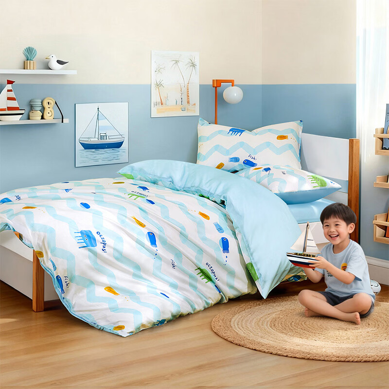 水星家纺海滨跳跳鱼日记天丝印花被套 海滨跳跳鱼日记天丝印花被套 150cm*210cm