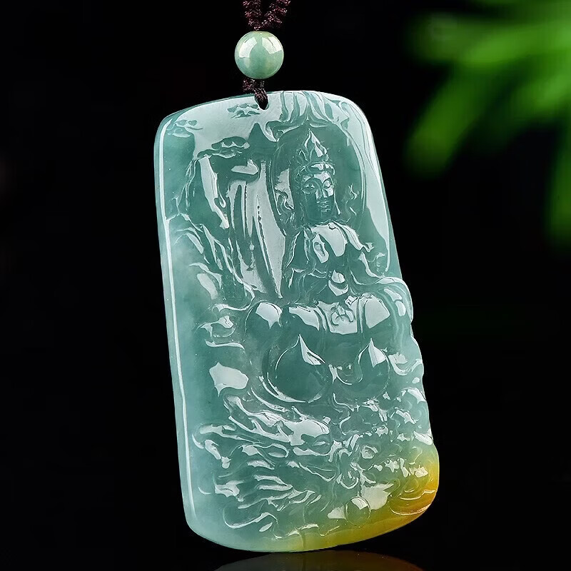 神翠鸟女神节好礼翡翠观音吊坠 男士冰底油青飘黄翡玉观音 款五QYA523i