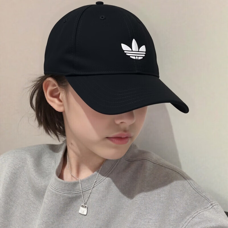 adidas阿迪达斯三叶草男女 2026夏季新款帽子鸭舌帽运动帽学生休闲帽 JC6023 黑色 L /XL 参考头围58-59cm