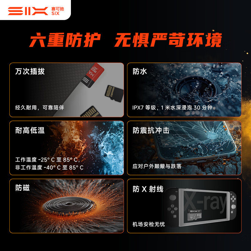 赛可驰（SIX）TF(MicroSD)高速存储卡 U3 V30 4K超高清 190MB/s 无人机/运动相机/行车记录仪/监控内存卡 【128G】读速150MB/s|行车记录仪&监控