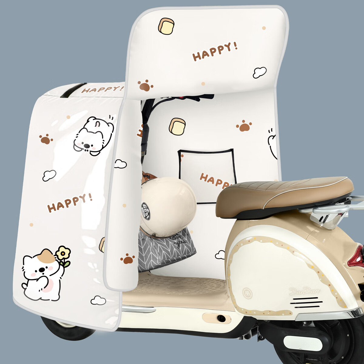 浪漫美西（langmanmeixi）电动车挡风被冬季加厚覆膜防水电瓶摩托车防风防晒罩保暖四季通用 四季通用【全包覆膜+收纳扣】米底抱花小狗