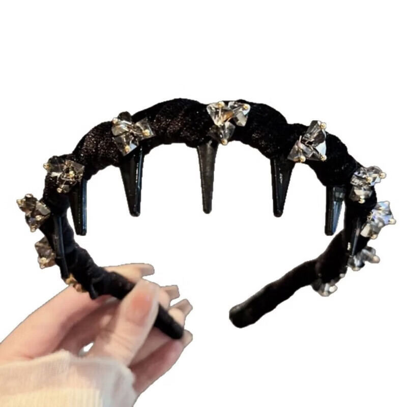 【精选品质】轻奢新款水钻波浪网红发箍防滑发卡时尚气质头箍齿梳 2 星空纱黑色发箍【灰色水晶】