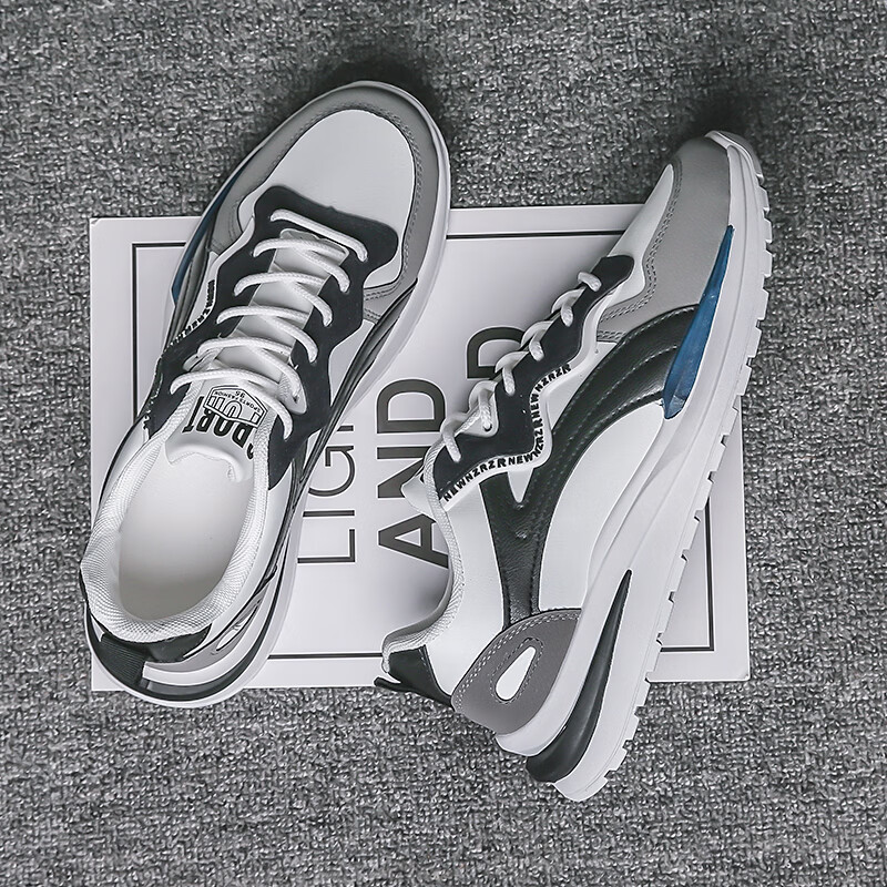 西域骆驼(VANCAMEL)鞋子男鞋2026秋冬季新款软底休闲鞋男士鞋百搭运动增高阿甘鞋 【官方正品 质量保证】白黑配色 42