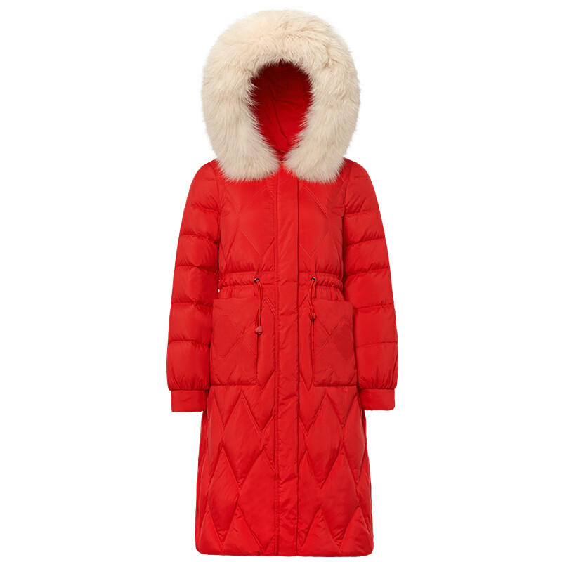 千仞岗【羽绒清仓】新年红色鸭绒服女士中长款外套中年妈妈装保暖防寒服 活力红 Y269761Y XS (155)