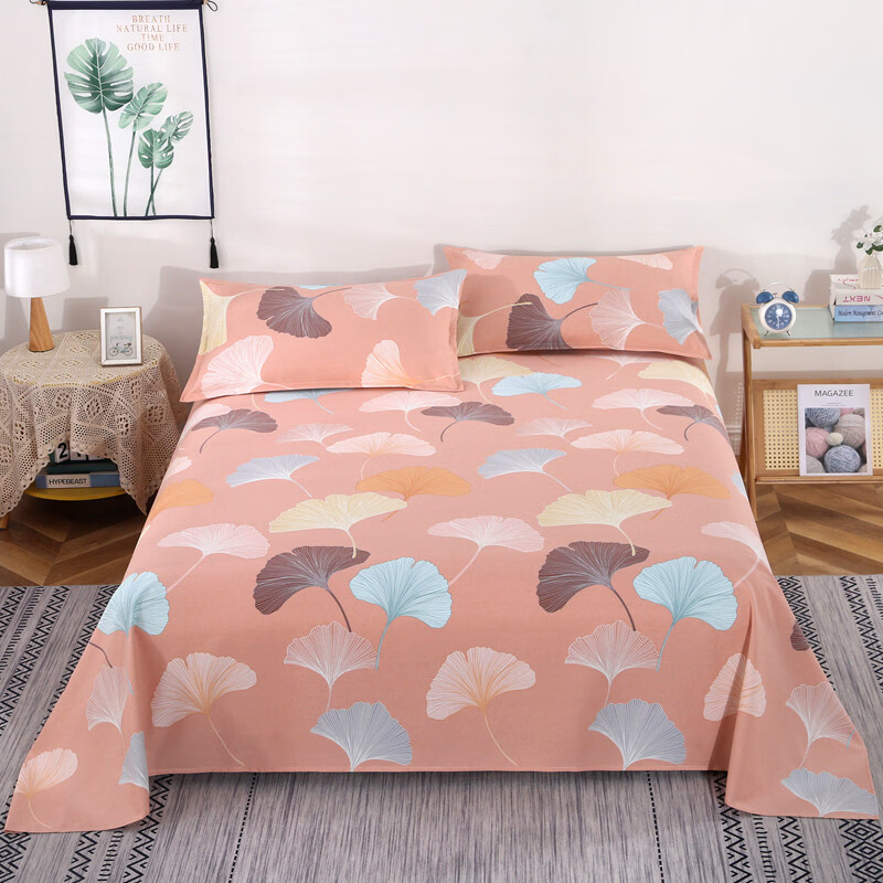 眷耐纯棉老粗布床单220x240cm单件加厚全棉单双人大尺寸大炕单家用 暖扇叶子【四季好用】 三件：大床单+2只枕套 350cm*240cm