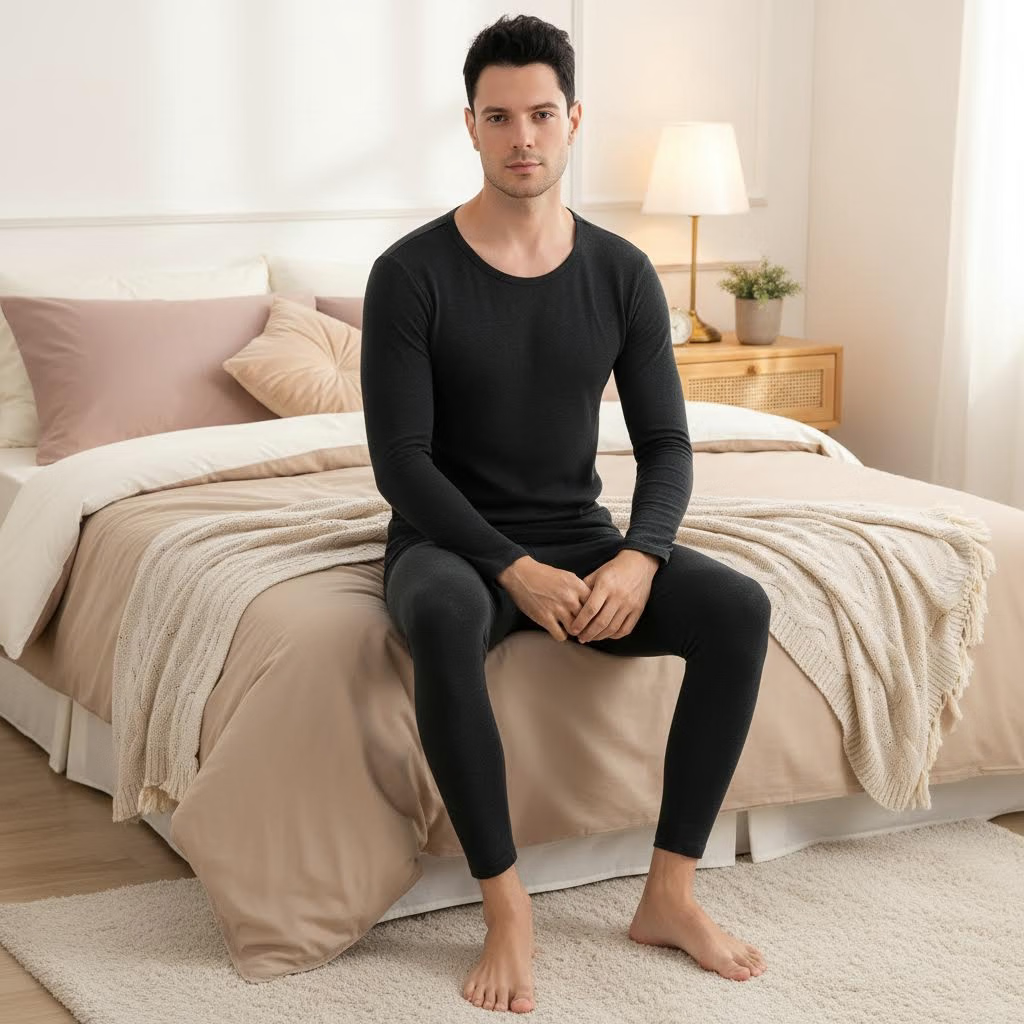 猫人莱赛尔天丝保暖内衣套装7A抑菌保暖秋衣秋裤冬季新款 女-石墨黑 M 【女75-120斤】【男90-140斤】