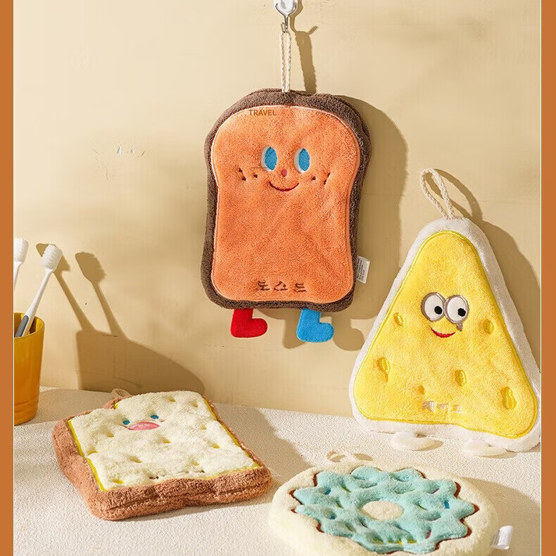 Kaooseen可爱挂式擦手巾超强吸水加厚厨房卫生间家用洗手小方巾卡通干手帕 擦手巾2条