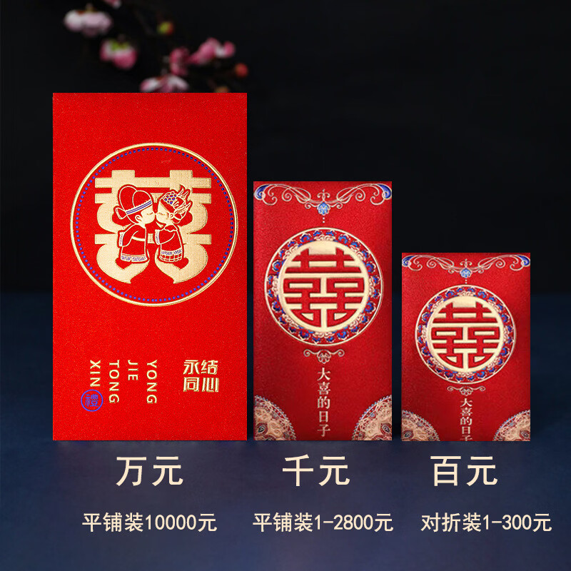 磨砂结婚红包金葱硬质烫金喜字红包订婚改口红包袋婚庆用品利是封 金葱大喜日子 6个 万元2包(12个)可放1万12*22cm 京东折扣/优惠券