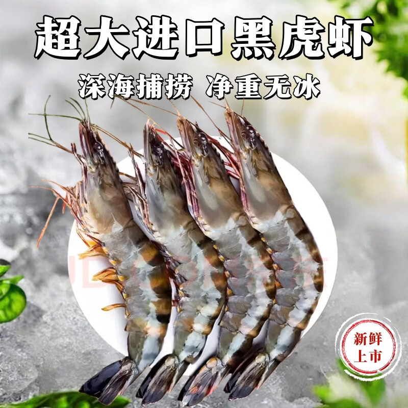 翰鸥斐进口高品质活冻气冻黑虎虾 超大虾类大虾生鲜老虎虾冰鲜海虾礼盒 超大黑虎虾王【3只共2斤】 1000g(净重)