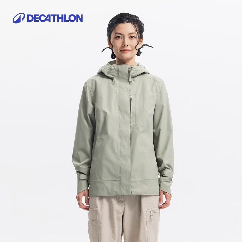 迪卡侬女士郊野徒步夹克户外休闲防水外套硬壳冲锋衣防水耐磨NH500 苍穹绿 L