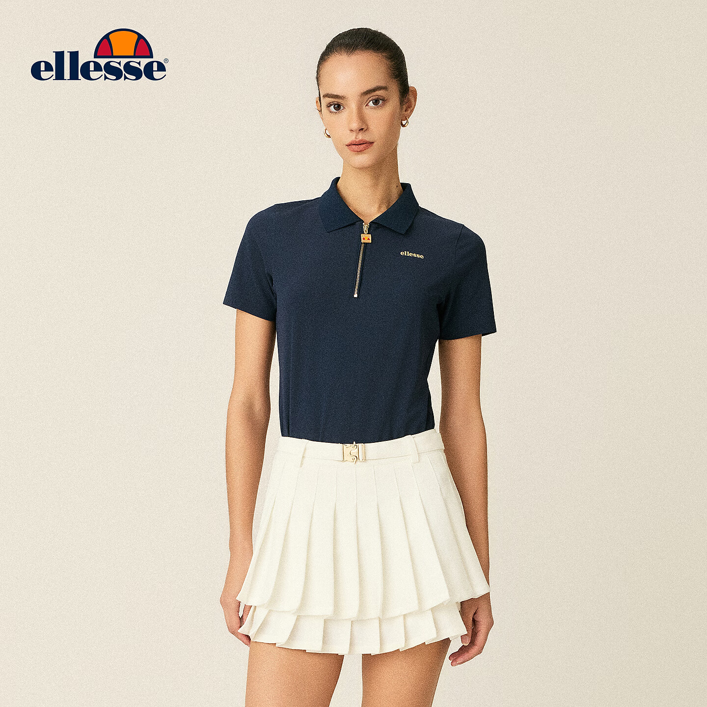 ellesse小贝壳26春季新品网球服亲肤透气运动防透POLO领短袖女 藏青 S