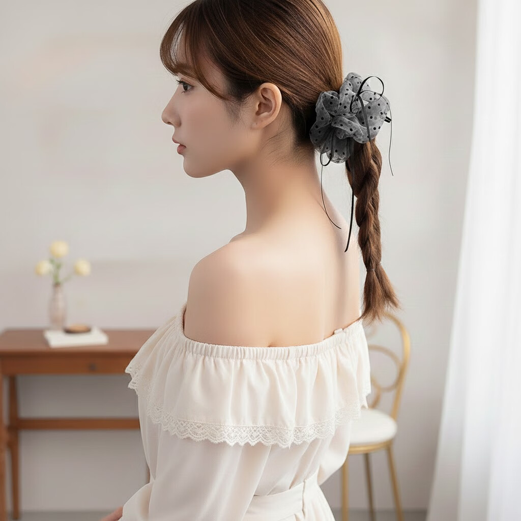 osewaya日系珠光閃閃發(fā)圈發(fā)繩高級感大腸圈波點(diǎn)橡皮筋少女高級感布藝發(fā)飾 波點(diǎn)灰色