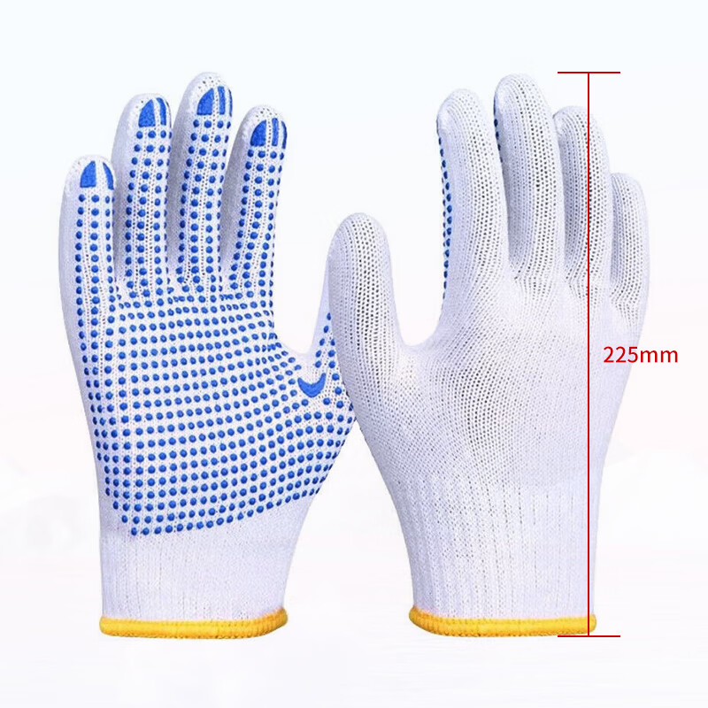 天强劳保点胶线手套 点胶耐磨防滑棉纱线手套工地工厂作业手套 蓝色点胶 600g蓝色点胶【防滑耐磨】60双