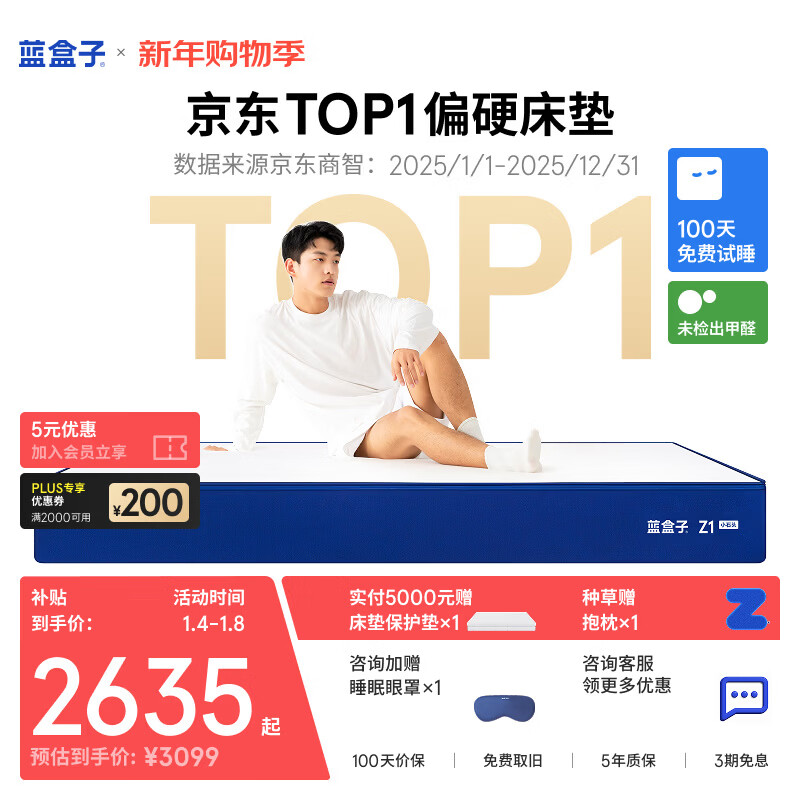 蓝盒子Z1经典爆款记忆棉弹簧床垫双人床垫家用【线下同款】 Z1小石头【偏硬】 1.8*2米