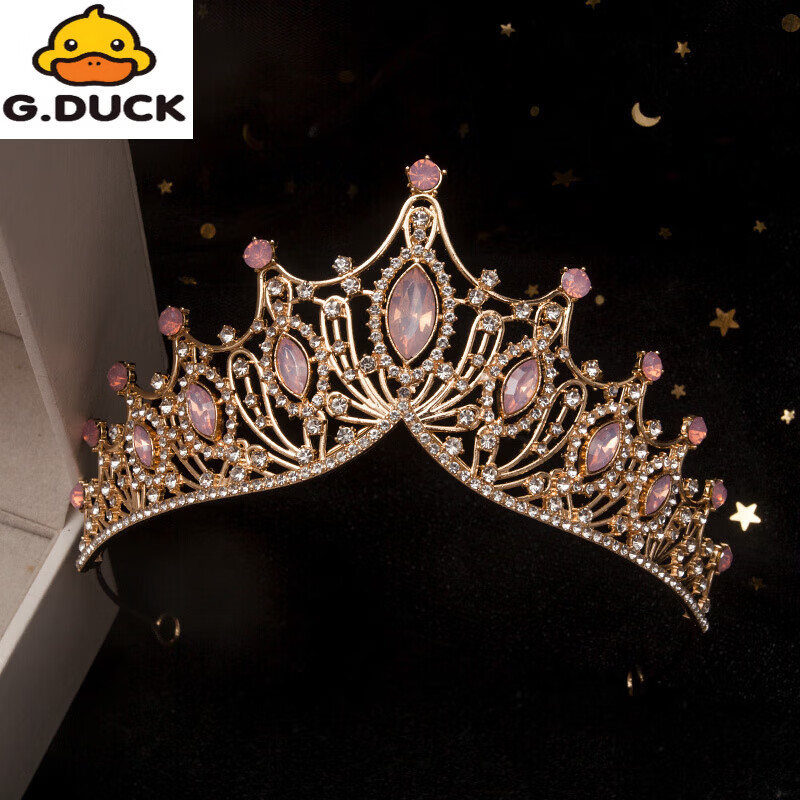 G.duck新品儿童公主皇冠头饰女童生日王冠发箍小女孩演出走秀礼物韩版粉 粉色皇冠