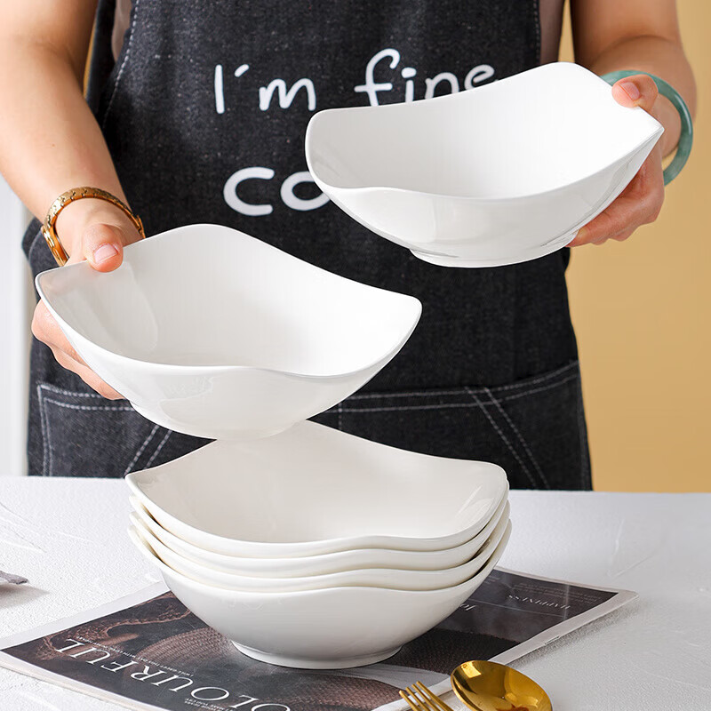 新款家用四方碗纯白北欧四角风格沙拉碗8英寸熟料创意碗仿陶瓷 8寸【2个装】