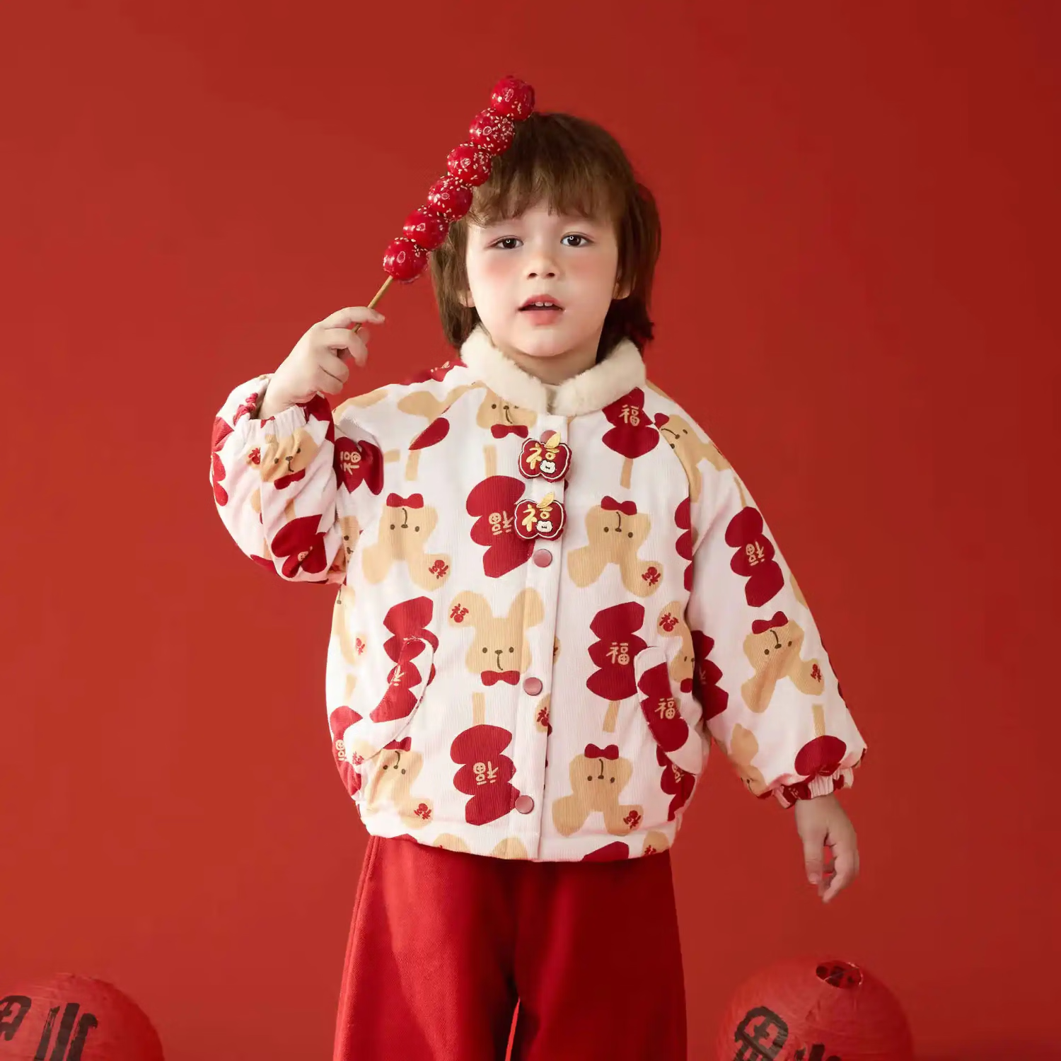 欧姆熊女童夹棉外套秋冬2025新款男女宝宝棉袄冬季拜年棉服儿童冬装棉袄 米色 110 110cm