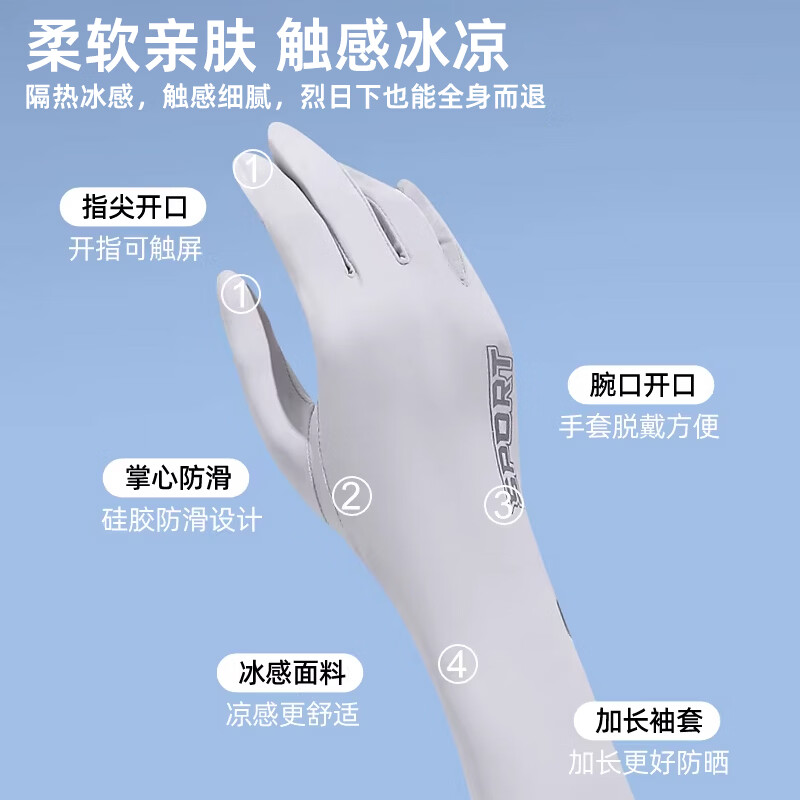万宝绿防晒手套女夏天2026新款骑行护手臂冰袖开车防紫外线冰丝袖套薄款 UPF50+真冰丝/凉感科技【手腕开口款】气质灰1双